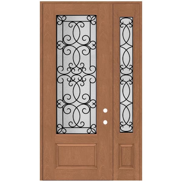 Regency 51 in. x 96 in. 3/4Lite Georgian Decorative Glass RHOS AutumnWh Mahogany Fiberglass Prehung Front Door w/12in.SL