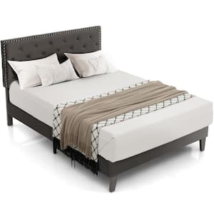 Gray Metal Bed Frame Upholstered Full Platform Bed with Tufted Headboard Mattress Foundation