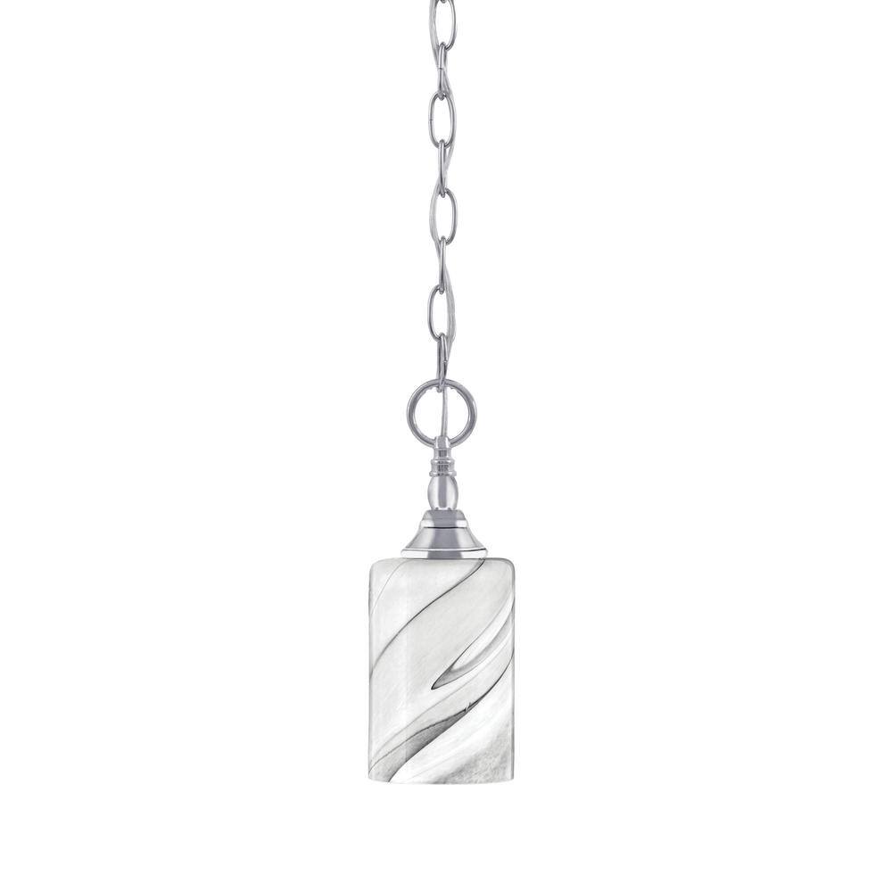 Elva 100-Watt 1-Light Chrome Shaded Pendant Light with 4 in. Onyx Swirl Gla