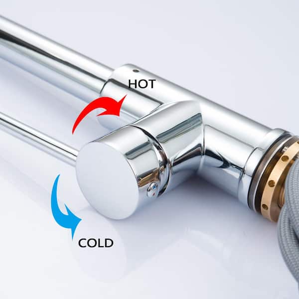 15.67 in. Single Handle Stainless Steel 360 ° Spout Swive Pull Down Sprayer Kitchen Faucet in Chrome