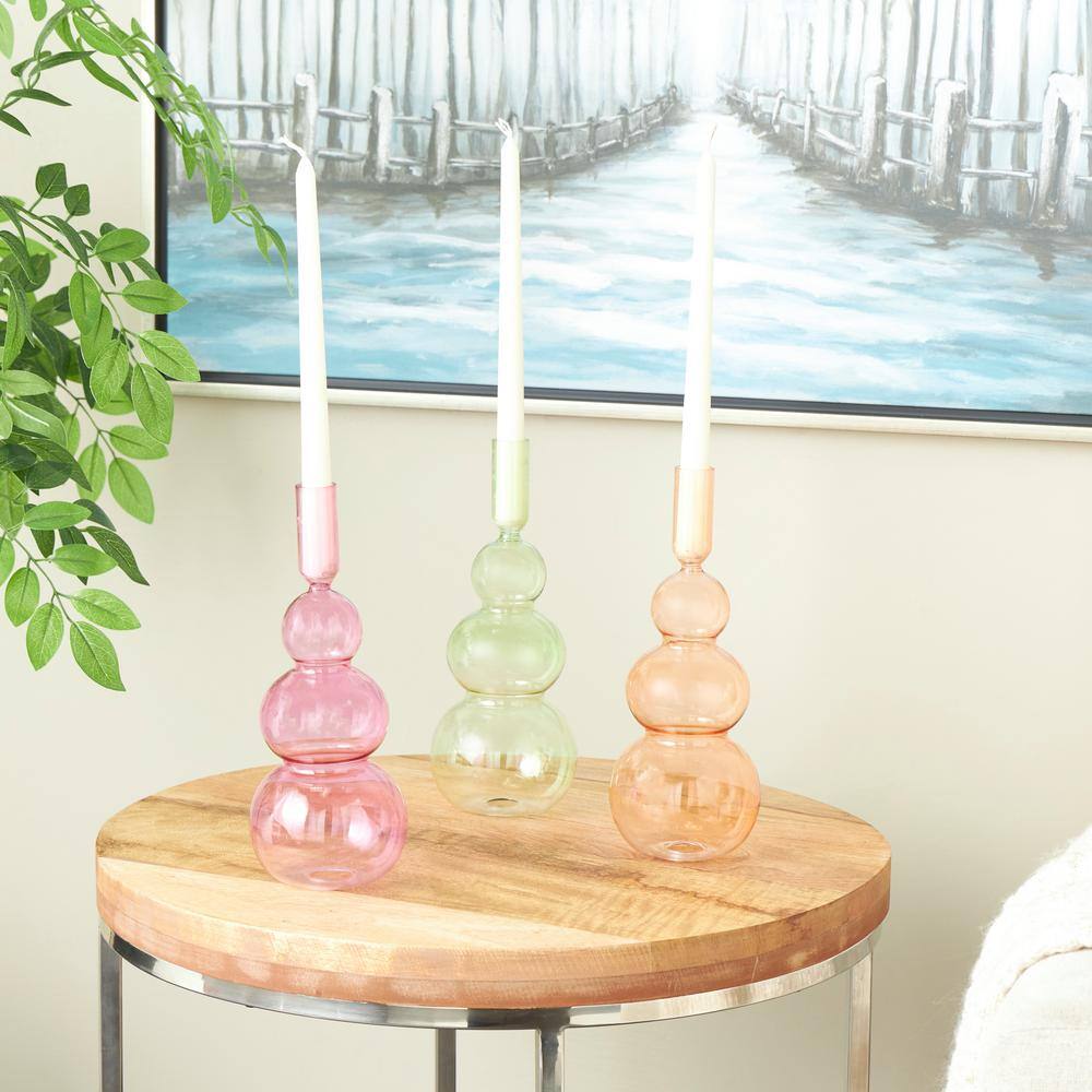 Litton Lane Multi Colored Glass Bubble Candle Holder (Set of 3) 045209