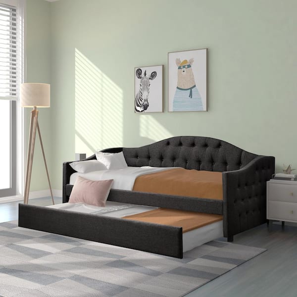 Qualler Gray Upholstered Twin Size Daybed with Trundle