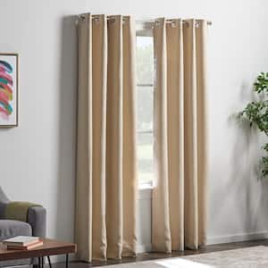 Tan Polyester 52 in. W x 84 in. L Grommet Top 100% Blackout Curtain (Double Panel)