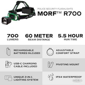 MORF R700 Removable Rechargeable Headlamp with 700 Lumen 3-in-1 Industrial Lighting System
