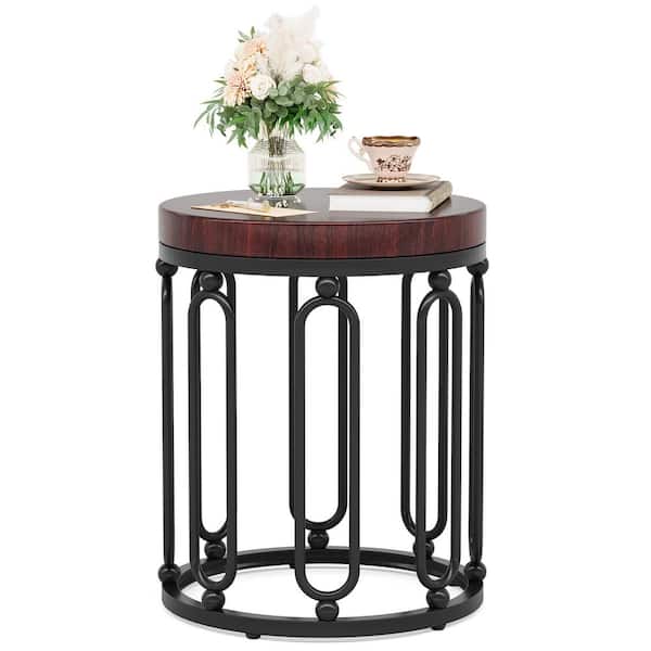 BYBLIGHT Kerlin 17.7 in. Walnut Round Wood End Table with 4 Storage Drawers, Narrow Side Table, No Assembly Required, Set of 2