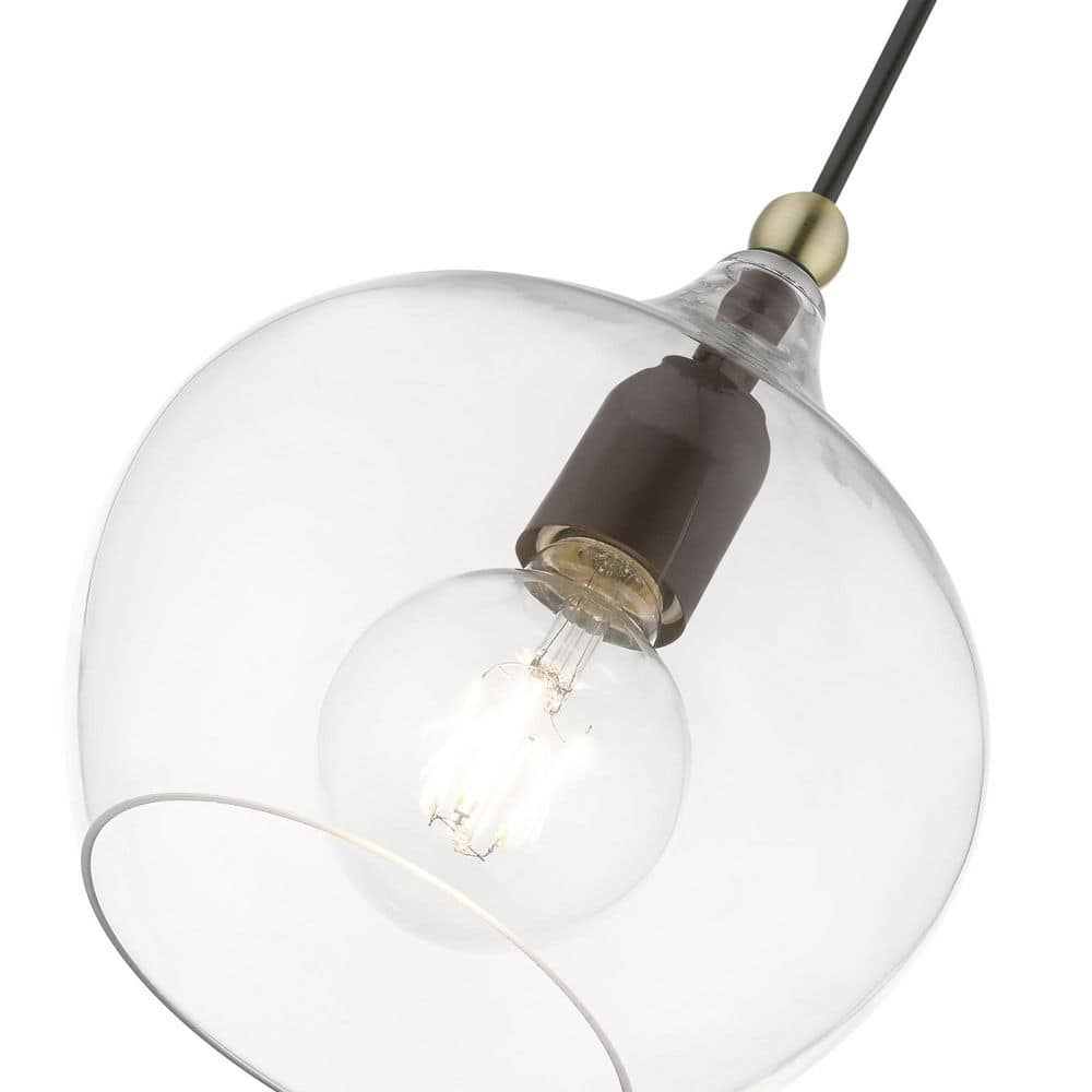 Aldrich Clear Glass 8" Bronze & Antique Brass LED Pendant