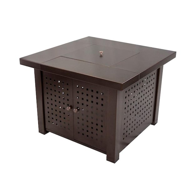 Pleasant Hearth Eden 38 in. x 29 in. Square Perforated Steel Propane Gas Fire Pit Table in Hammered Bronze