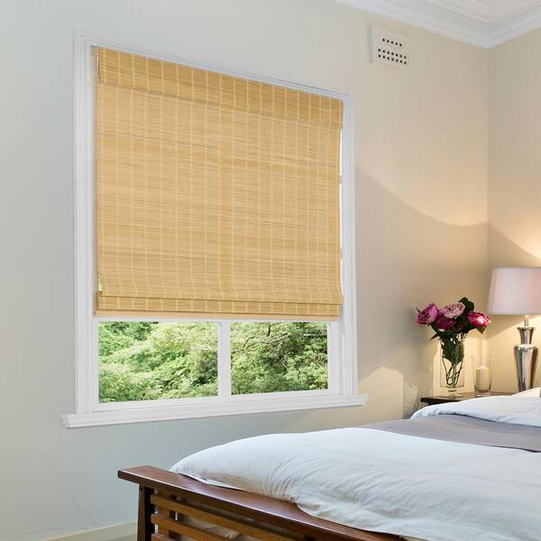 Bayport Maple Light Filtering Cordless Bamboo Roman Shade - 55 in. W X 48 in. L