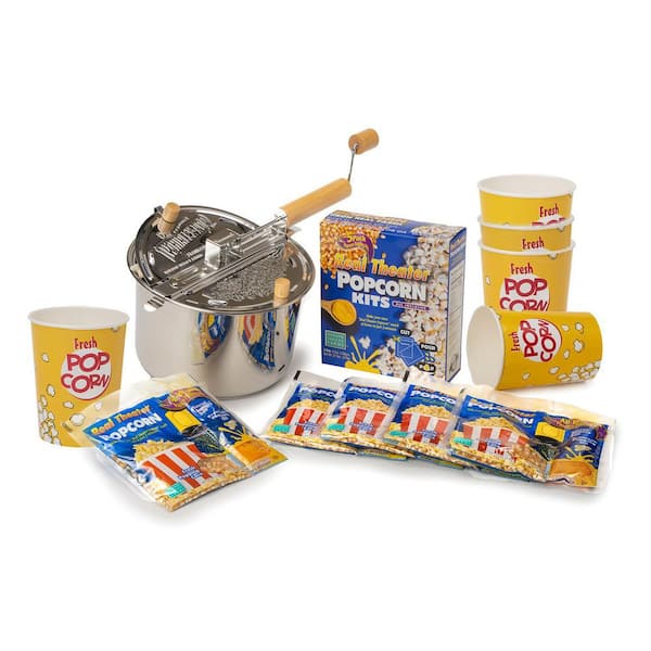  Original Whirley-Pop Popcorn Popper Kit - Metal Gear -  Stainless Steel - 1 Real Theater All Inclusive Popping Kit: Home & Kitchen