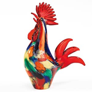Colorful Murano Style Artistic Glass 11 in. Tall Traditional Rooster