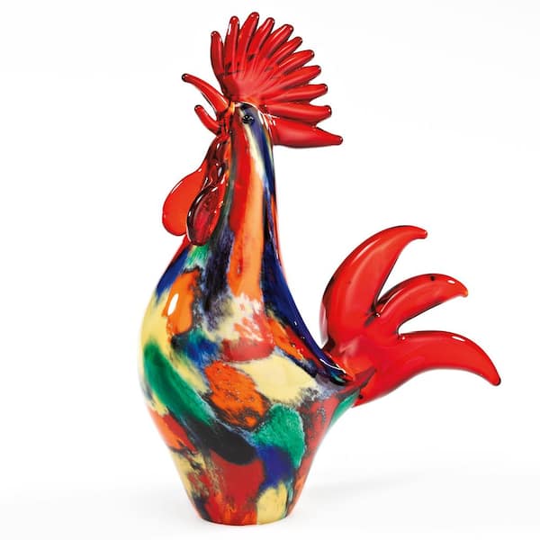 Murano Art Glass Rooster Farming Decor authentic Orange, Red & Cobalt Blue