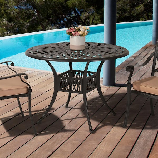 brown aluminum patio table