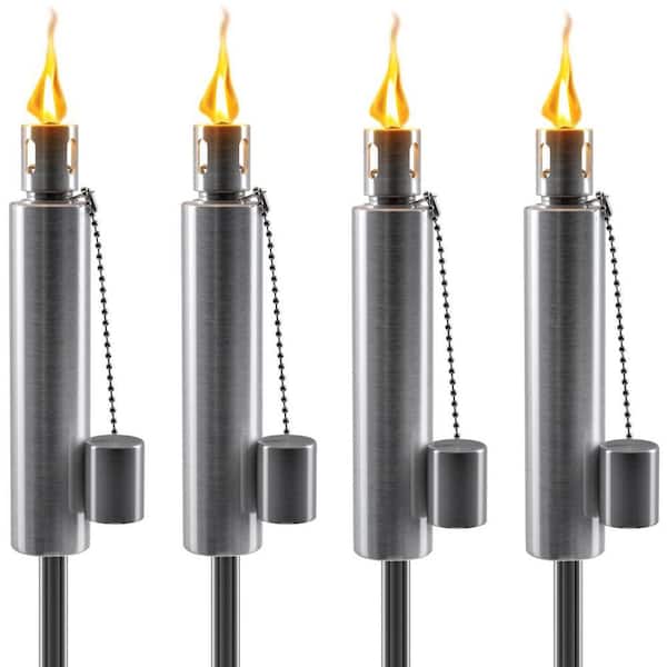 Outdoor Torches with Wick and Snuffer Cap Set of 4 (Barrel), Citronella Oil Lamp, 3 in. x 60 in. Metal Oil Outdoor Torch