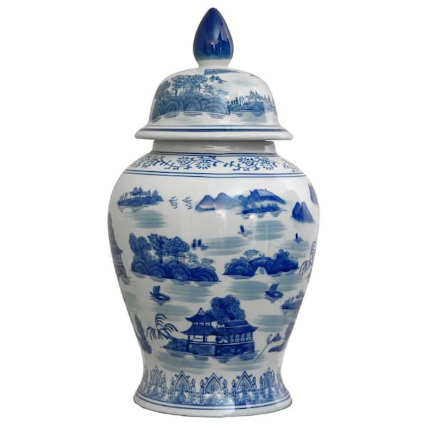 18 in. Porcelain Decorative Vase in Blue