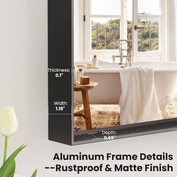 16 in. W x 24 in. H Rectangular Framed French Cleat Wall Mounted Tempered Glass Bathroom Vanity Mirror in Matte Black