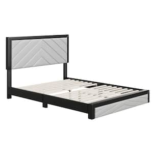 Arden Diagonal Faux Leather Platform Bed, Queen, Black and Gray