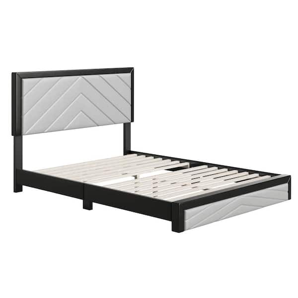 Boyd Sleep Arden Diagonal Faux Leather Platform Bed, Queen, Black and Gray