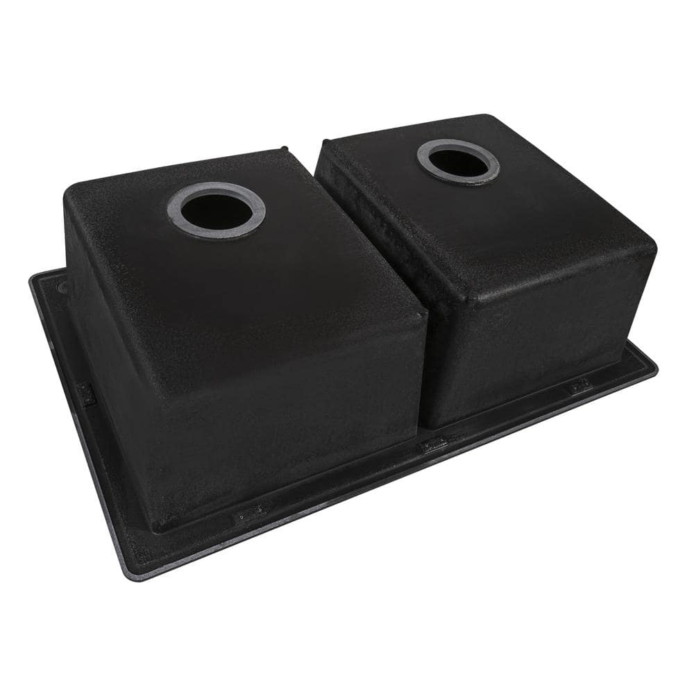 Midnight Black Granite Composite Double Bowl Drop-In Sink