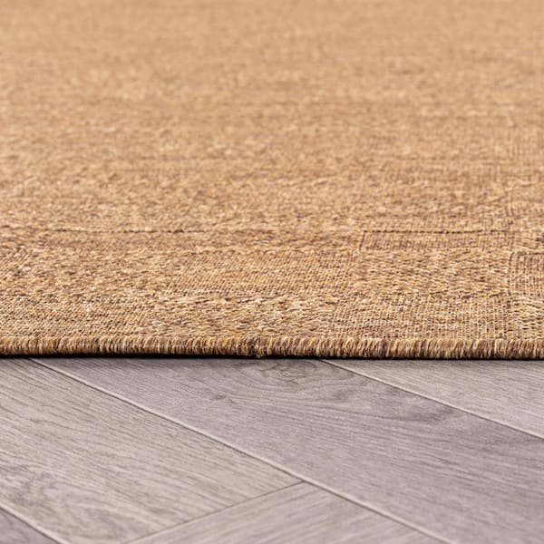 Checkered Natural/Jute Easy-Care Indoor/Outdoor Flat Woven 4 ft. x 6 ft. Natural Area Rug