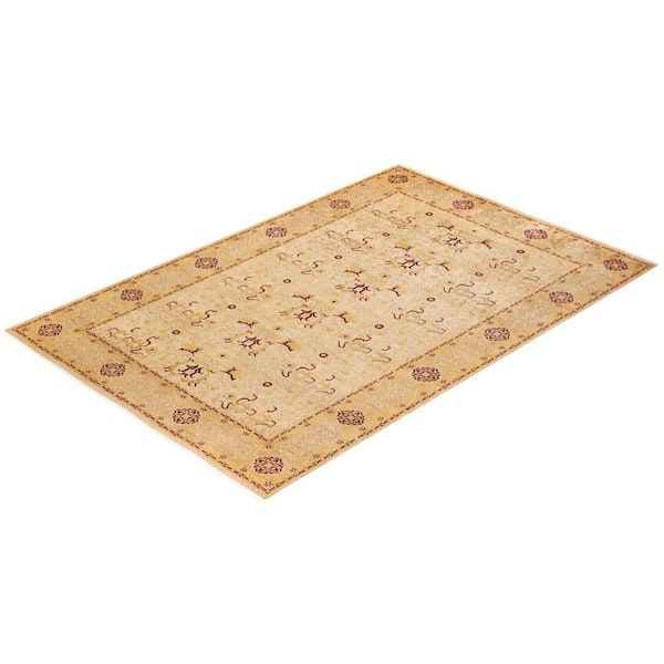 Mogul One-of-a-Kind Traditional Ivory 6 ft. 1 in. x 9 ft. 2 in. Oriental Area Rug