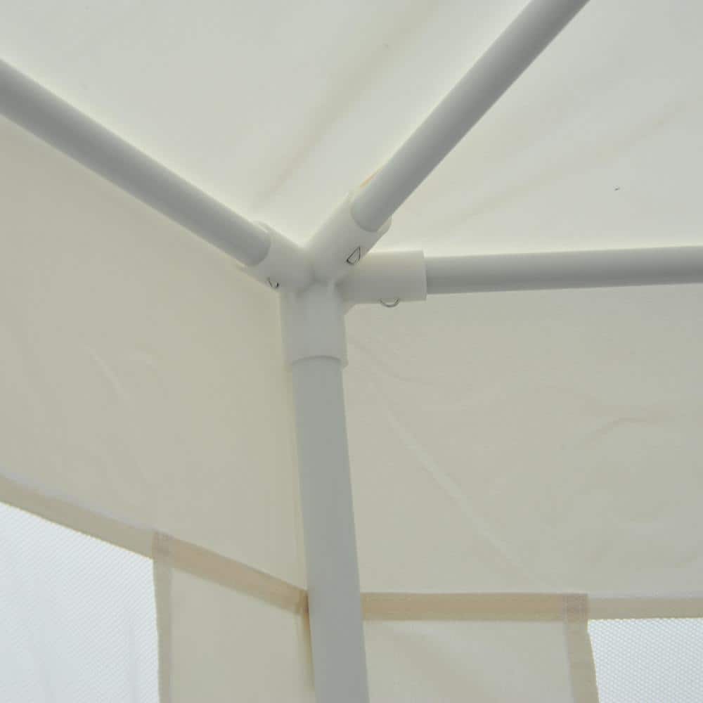 13 Ft Hexagon White Steel Frame Patio Gazebo with Mesh Walls
