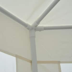 8.2 ft. Steel Frame Hexagon Sun Shade Canopy Tent with Protective Mesh Screen Walls and Proper UV Sun Protection, Cream