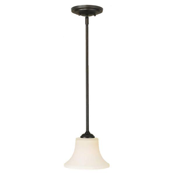 Generation Lighting Barrington 8 in. W. 1-Light Oil Rubbed Bronze Mini Pendant with Opal Etched Glass Shade
