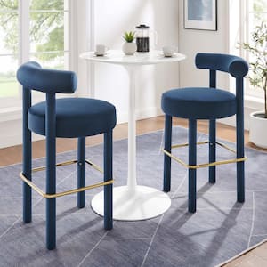 Toulouse 30 in. in Midnight Blue Gold Wood Performance Velvet Bar Stool - Set of 2