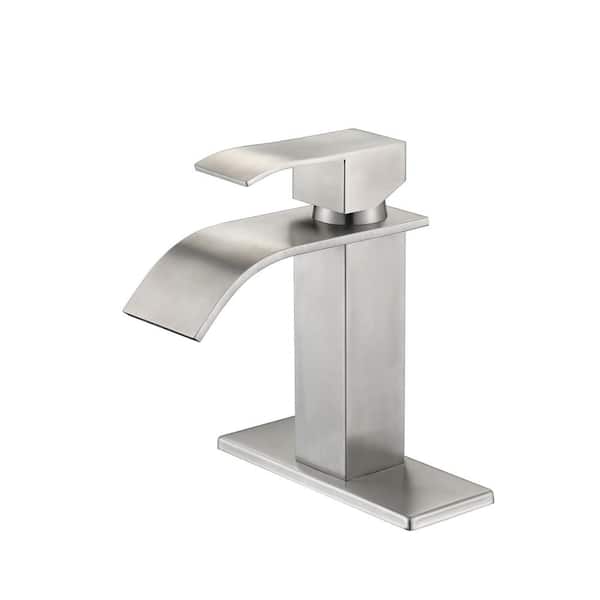 Waterfall Spout Single Handle Bathroom Sink Faucet in Brushed Nickel