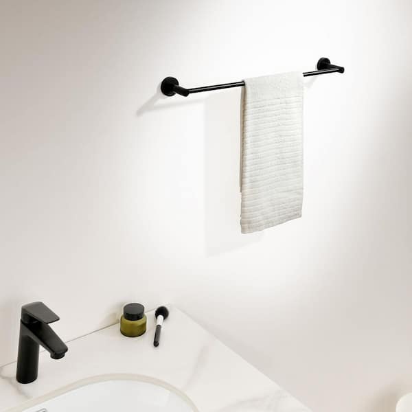 4-Piece Matte Black Bathroom Accessories Set with Towel Bar Towel Hook Toilet Paper Holder and Towel Ring
