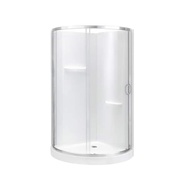 Breeze 36 in. L x 36 in. W x 77.36 in. H Corner Shower Kit with Clear Framed Sliding Door in Satin Nickel