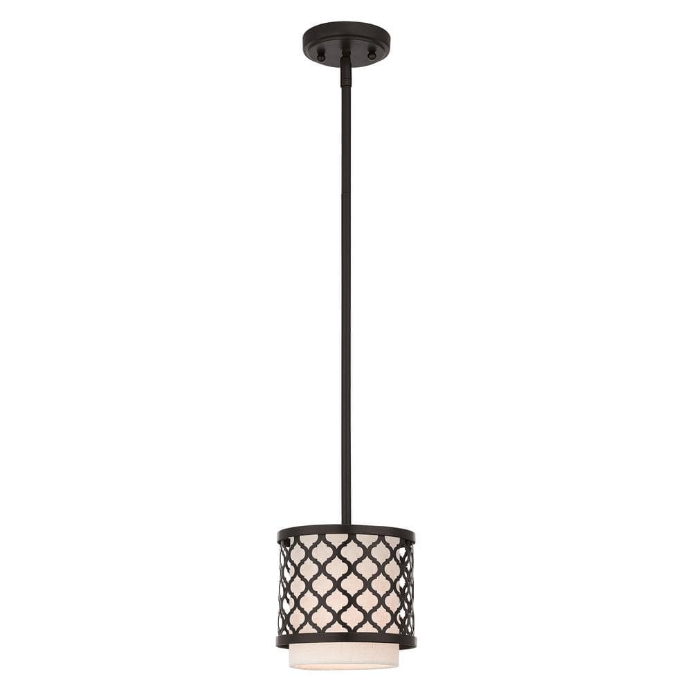 Arabesque English Bronze Mini Pendant with Oatmeal Shade