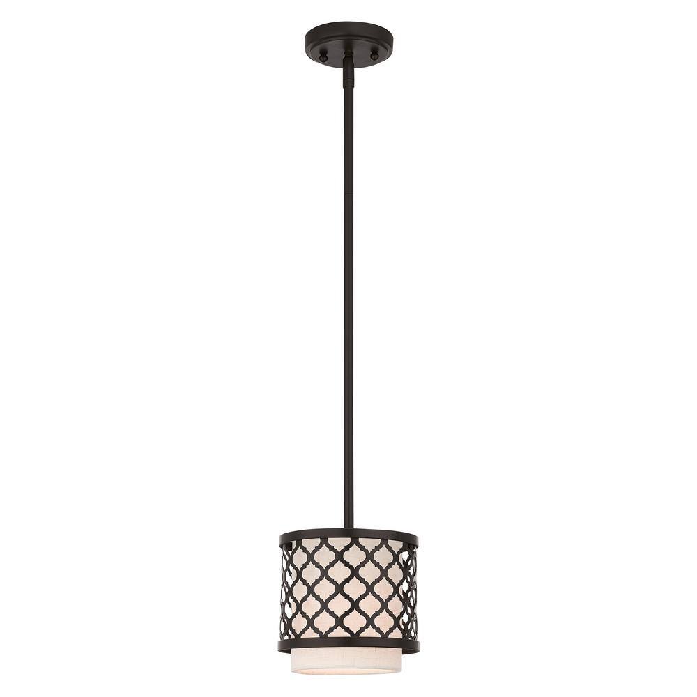 Arabesque English Bronze Mini Pendant with Oatmeal Shade