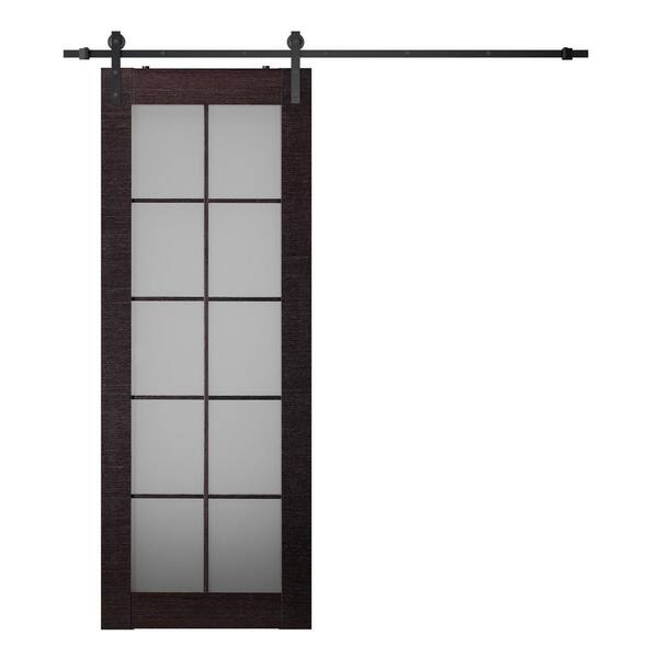 Belldinni Avanti 28 in. x 80 in. 10-Lite Frosted Glass Black Apricot Wood Composite Sliding Barn Door with Hardware Kit