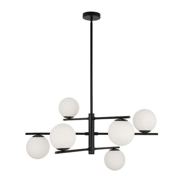 Pia Ricco 6-Light Black Mid Century Modern Chandelier