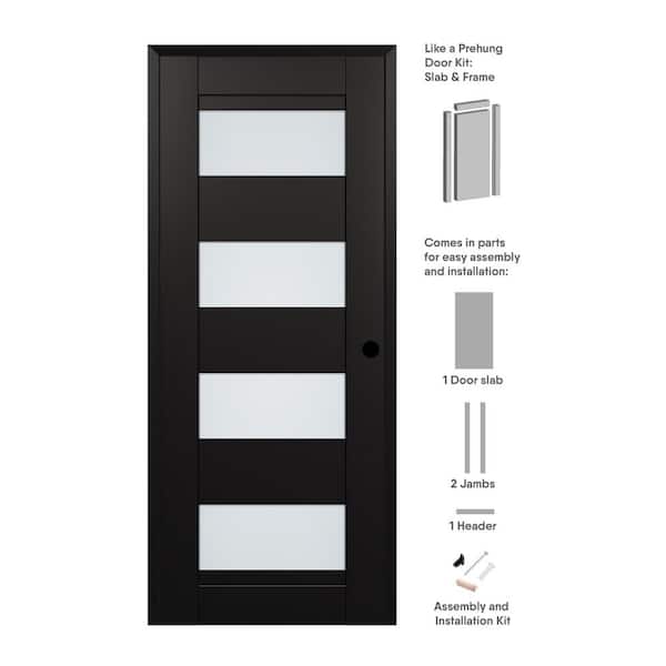 Della DIY-Friendly 30 in. x 80 in. Left-Hand 4-Lite Frosted Glass Black Matte Composite Single Prehung Interior Door