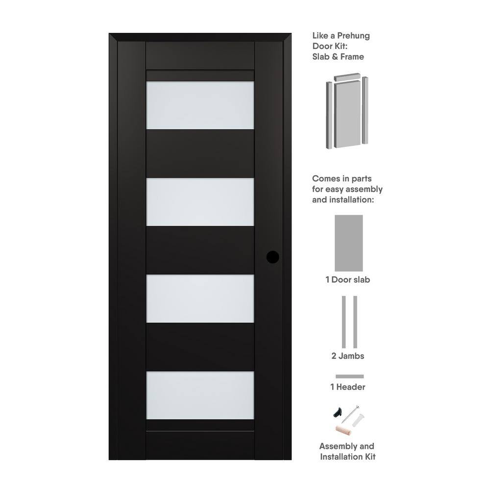 Della DIY-Friendly 18 in. x 96 in. Left-Hand 4-Lite Frosted Glass Black Matte Composite Single Prehung Interior Door price history on PriceWatchPro