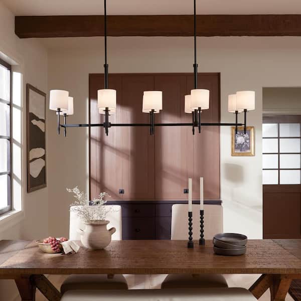 Ali 56.5 in. 10-Light Black Traditional Shaded Linear Chandelier for Dining Room