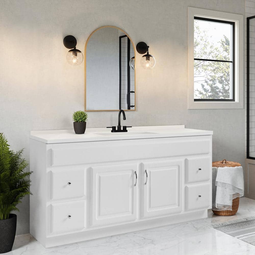 61 Inch Solid White Cultured Marble Vanity Top with Backsplash