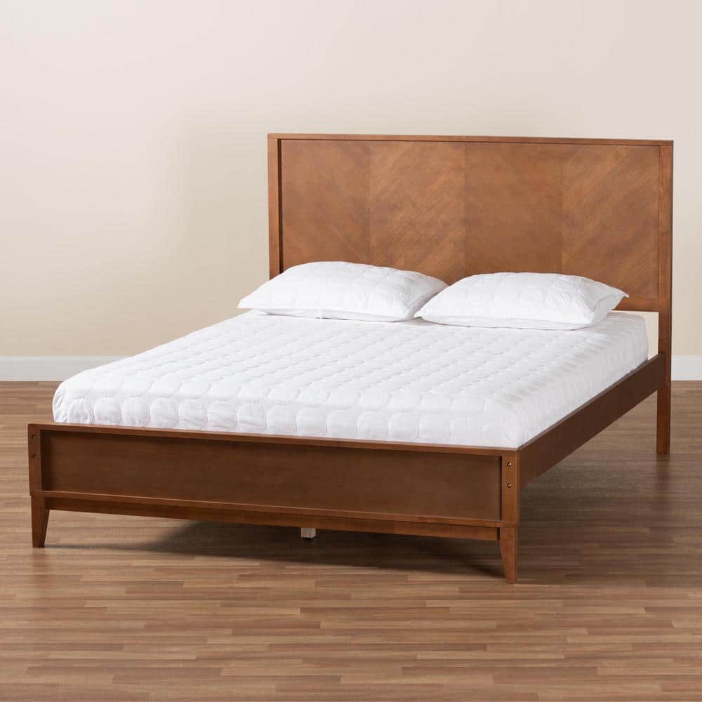 Carver King Size Walnut Wood Frame Platform Bed with Slats