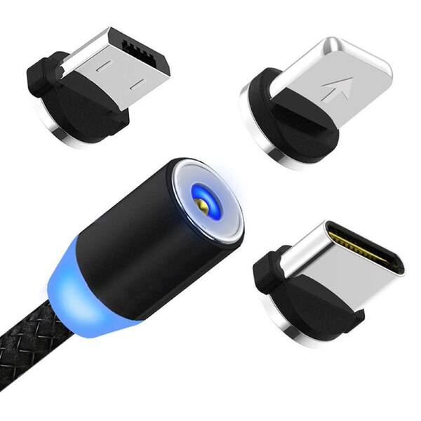 EKIEUDL Magnetic Cable Micro USB Cable with 3-Heads in Black