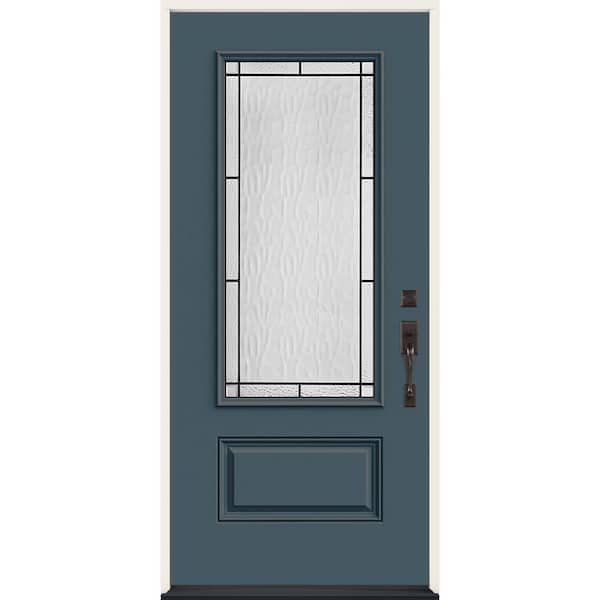 JELD-WEN 36 in. x 80 in. Left-Hand 3/4 Lite Decorative Glass Wendover Denim Fiberglass Prehung Front Door