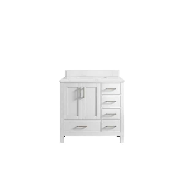 Willow Collections Malibu 36 in. W x 22 in. D x 36 in. H Single Sink Bath Vanity Center in White with Cove Edge Empira Quartz Top