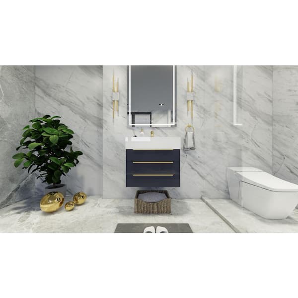 BV Better Vanity Bethany 24 in. W x 20 in. D x 22 in. H Single Sink Floating Bath Vanity in Gloss Gray with White Acrylic Top