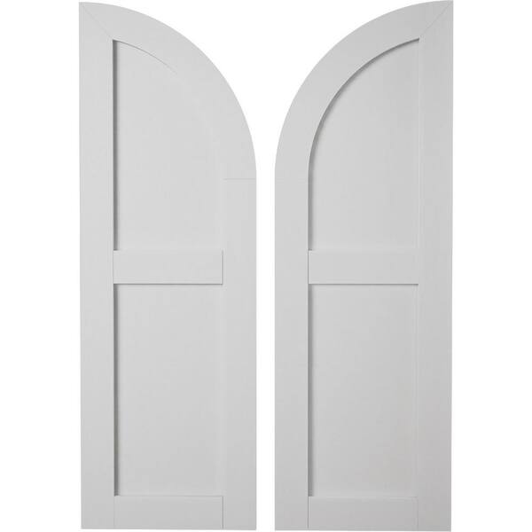 Ekena Millwork Faux Wood 12 in. x 40 in. 2 Equal Flat Panel with Quarter Round Arch Top Polyurethane Shutters Primed Tan in Smooth