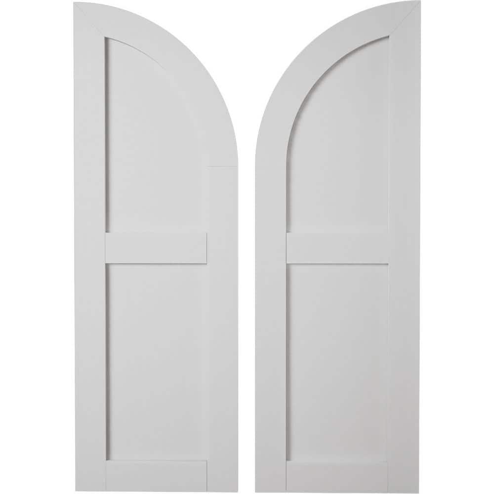 Faux Wood 12 in. x 46 in. 2 Equal Flat Panel with Quarter Round Arch Top Polyurethane Shutters Primed Tan in Smooth price history on PriceWatchPro