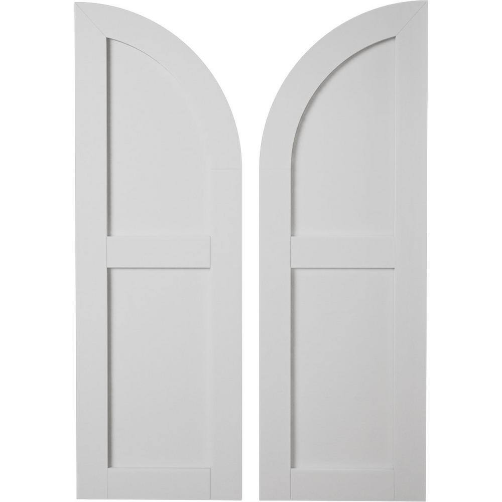 Faux Wood 15 in. x 44 in. 2 Equal Flat Panel with Quarter Round Arch Top Polyurethane Shutters Primed Tan in Smooth price history on PriceWatchPro