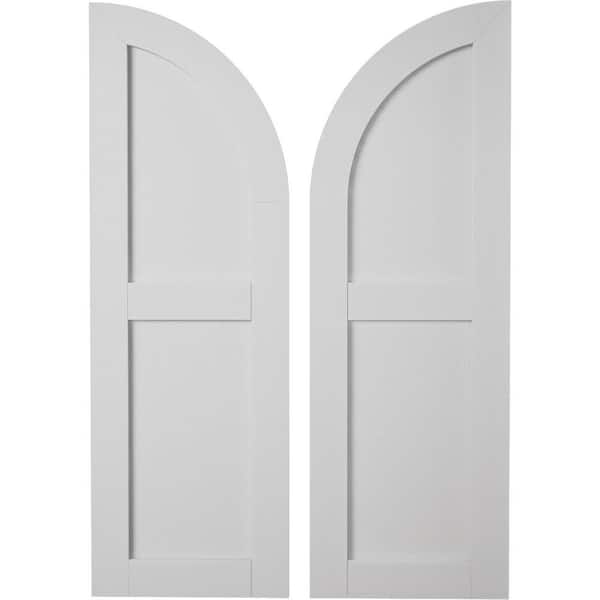 15 in. x 90 in. Polyurethane Smooth Two Equal Flat Panel w/Quarter Round Arch Top Faux Wood Shutters Primed Tan
