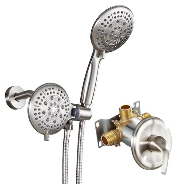 cobbe Rain 6-Spray Single Handle Handheld Shower Faucet w/Valve 1.8 GPM 4.7 in. Adjustable Dual Shower Heads in Brushed Nickel