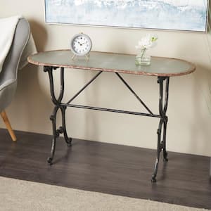 45 in. Gray Large Oval Metal Console Table with Distressed Accents